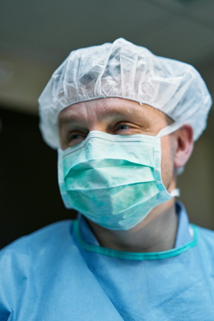 Clinician smiling under mask