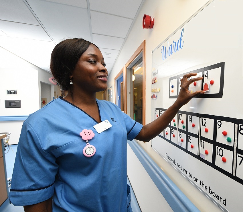 Nurse moving bed ststus on a board