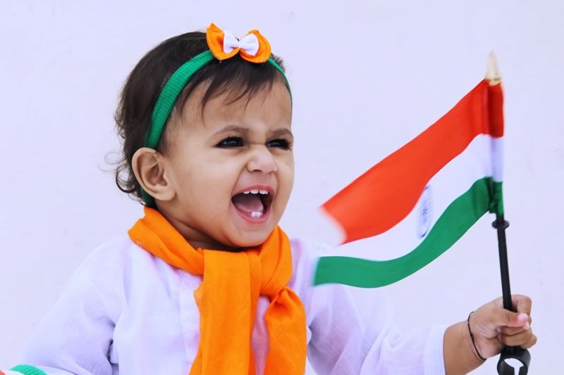 Excited Baby with Indian Flag