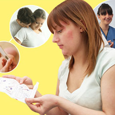 Female reading pregnancy testing kit leaflet