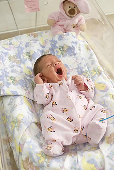 Newborn baby in cot