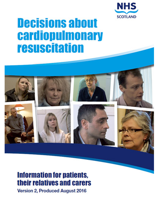 Leaflet cover reading 'Decisions about cardiopulmonary resuscitation, version 2 2016