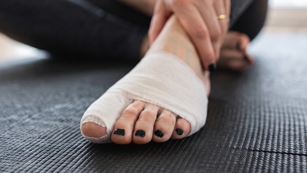 close up of a bandaged toe
