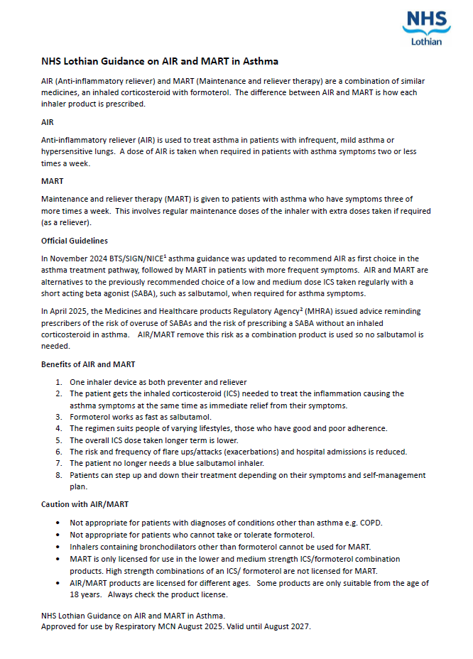 Guidance on AIR & MART in Asthma [Aug 2025]