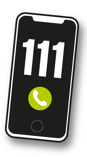 A mobile phone showing the telephone number 111