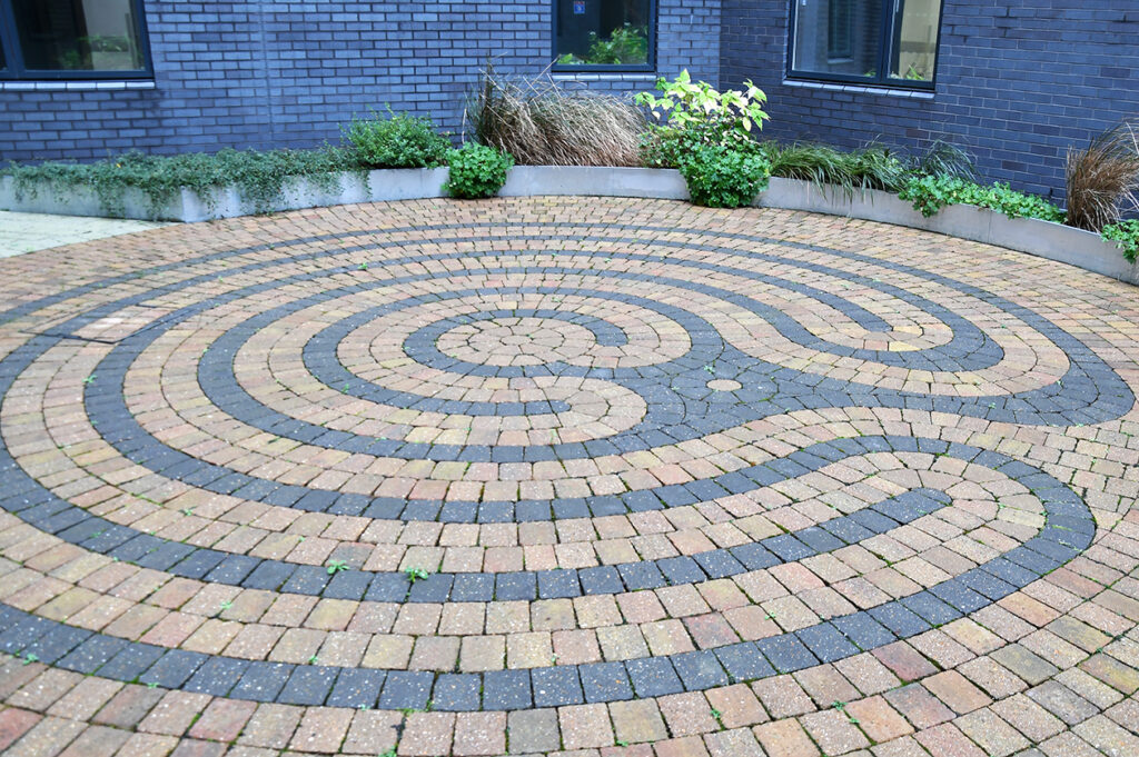Photo of a paved Labrynth at the Royal Hospital for Children and Young People
