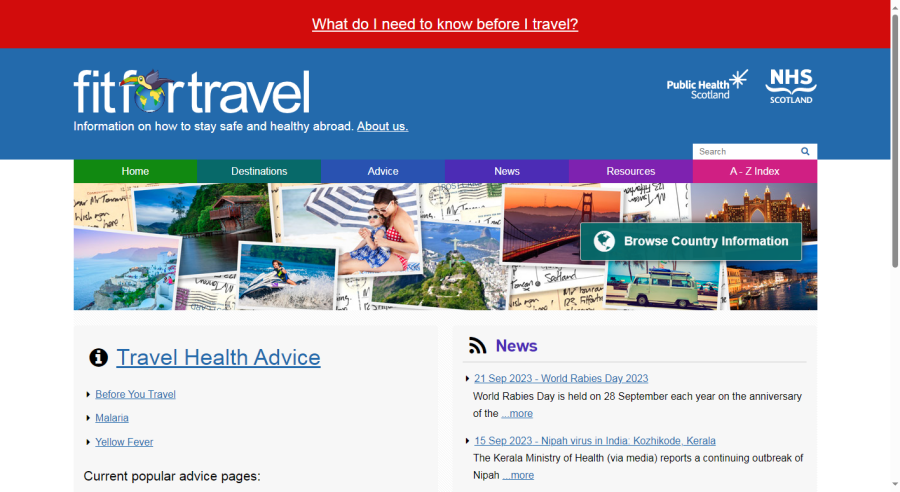 The Fit for Travel website homepage