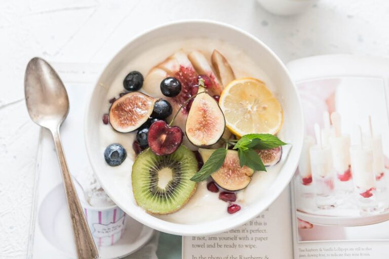 A healthy bowl of fresh fruit and yoghurt