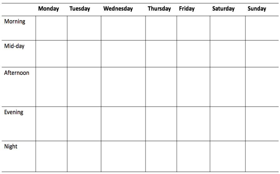 Weekly activity record sheet