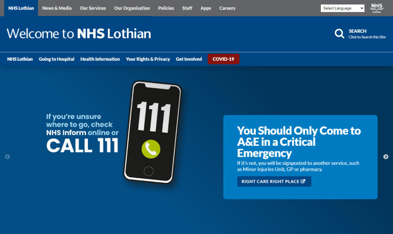 NHS Lothian Website Screenshot